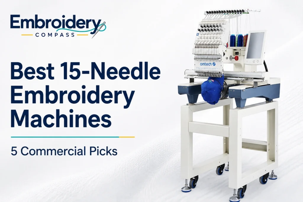 Best 15-needle embroidery machines featuring an OMTech commercial multi-needle embroidery machine