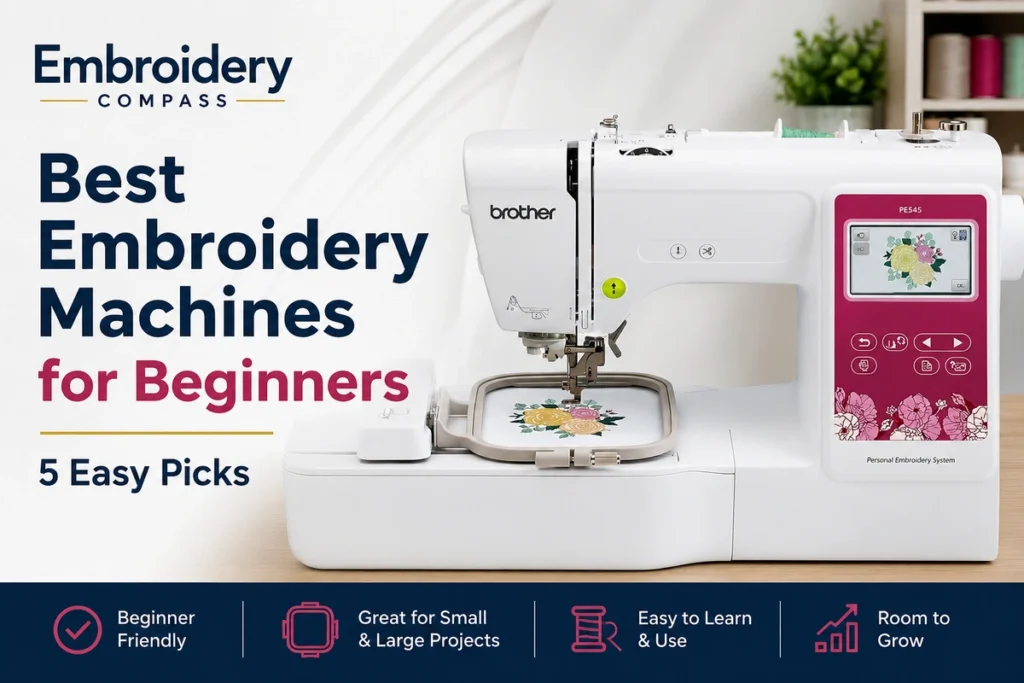 Best embroidery machines for beginners featuring the Brother PE545 embroidery machine